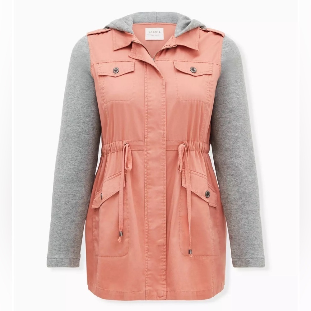 NEW Torrid Twill Hacci Sleeve Anorak Utility Jacket, Pink/Gray Plus Size 4X/26W
